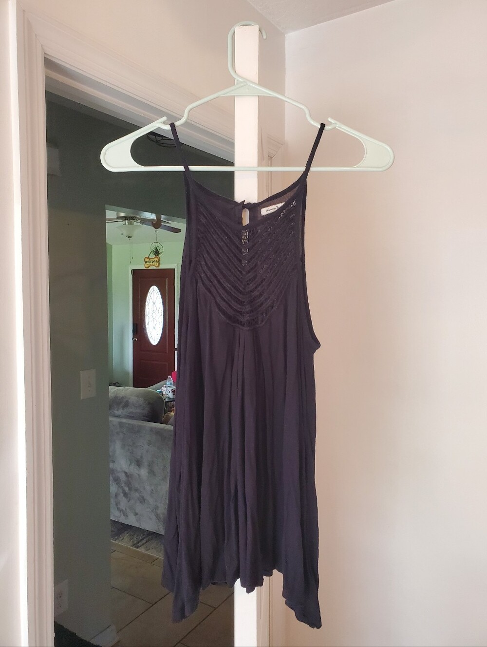 American Eagle Outfitters Black Crochet High-Neck Tank Top